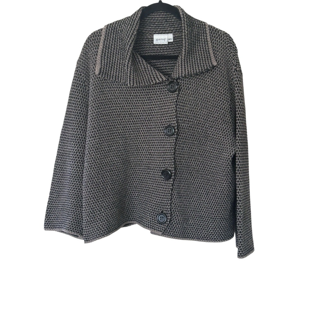 Habitat Cardigan Sweater Asymmetrical Button Up Knit Brown Black Medium/Large‎